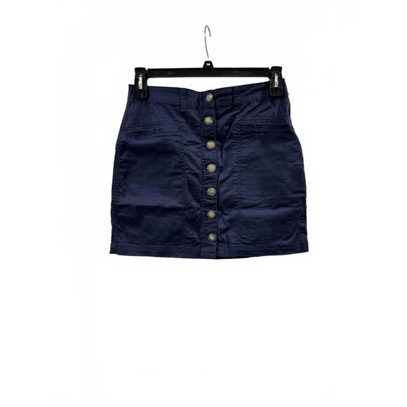 Copper Key Navy Cotton Blend Full Button Front Short Mini Skirt- Size Medium - Picture 2 of 9